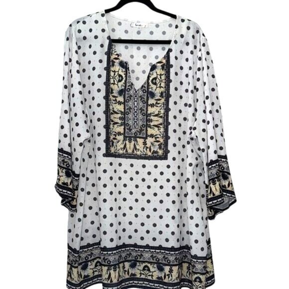 Soleillee 3X Polka Dot Floral Boho Tunic Dress - Picture 1 of 7